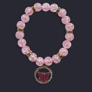 Blush Pink Butterfly Charm Bracelet – Gold Accents